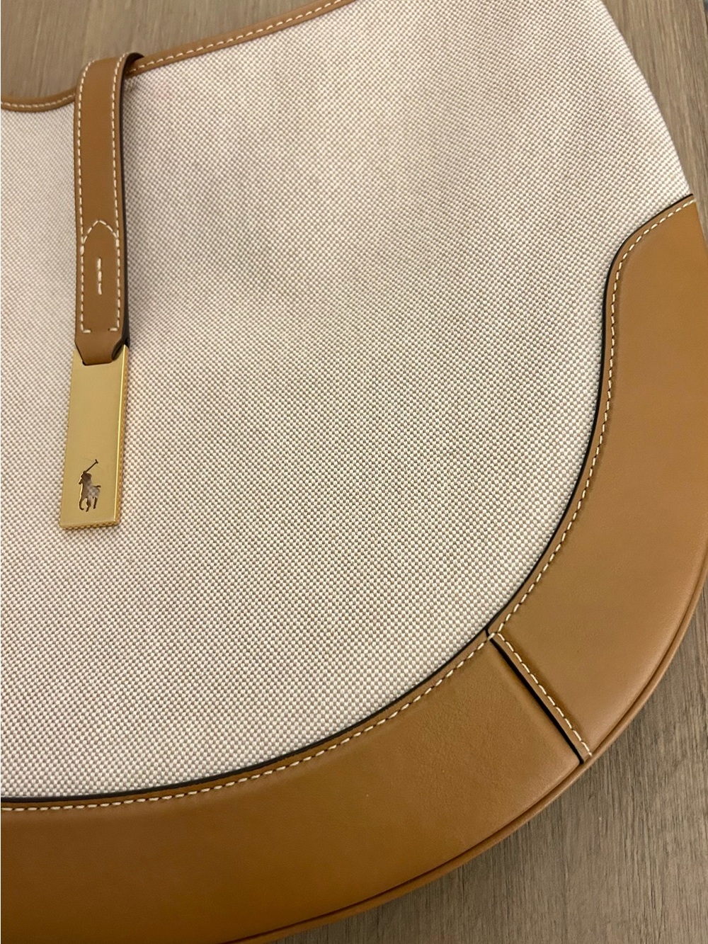Ralph Lauren Polo ID Beige Canvas Shoulder Bag with Tan Leather Trim, like new! - Picture 7 of 8